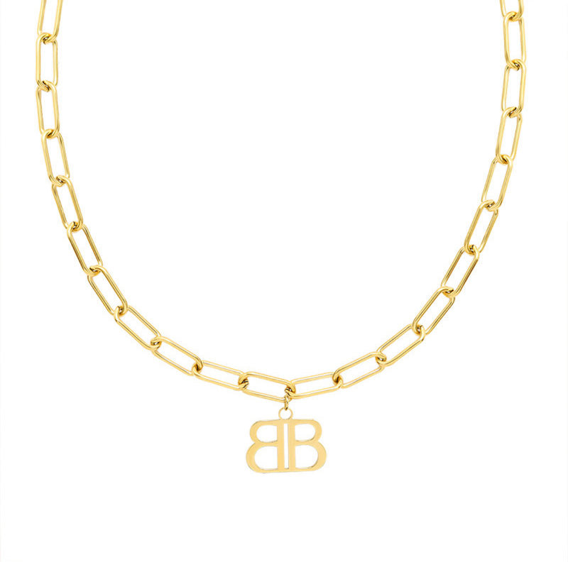 SET OF CHAIN AND EARRINGS WITH DOUBLE LETTER B