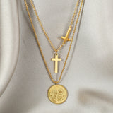 FASHION CROSS ROUND CARD DOUBLE-LEYER NECKLACE