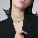 RETRO NECKLACE WIT DIAMOND THICK INLAID GREEN