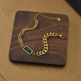 BRACELET SQUARE GREEN INLAID DIAMOND DOUBLE CHAIN